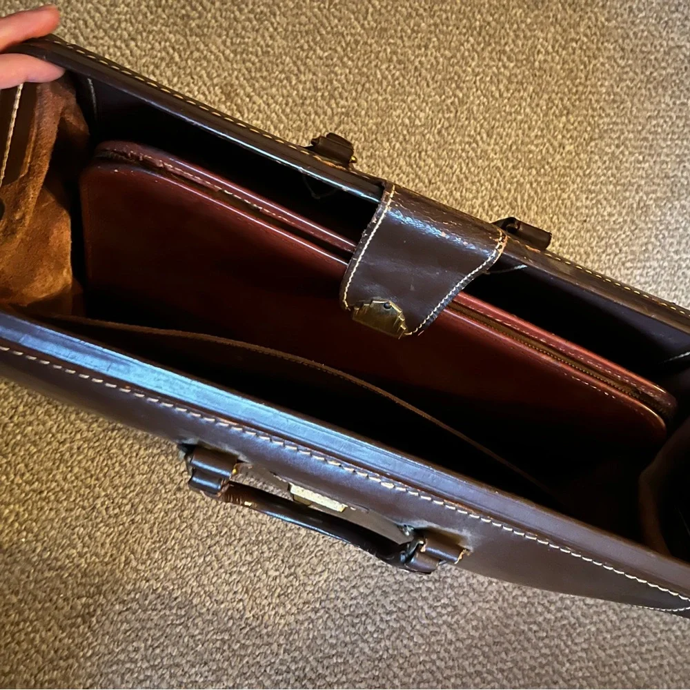 Brown Leather Briefcase with Top Handle